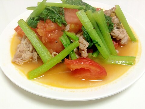 お野菜たっぷり*小松菜と豚肉の中華風トマト炒め*